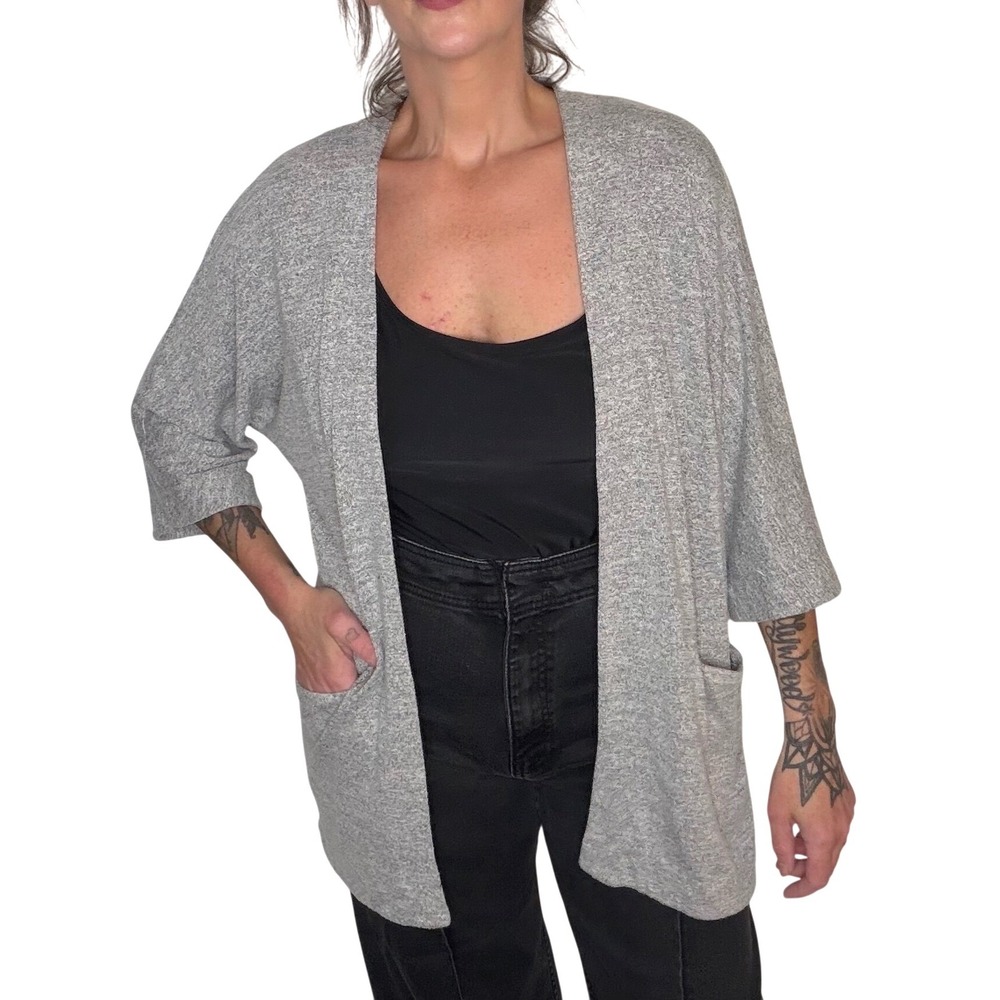 Wilfred Free Open Front Cardigan Grey Rayon Slouchy Cocoon Pockets Minimalist S